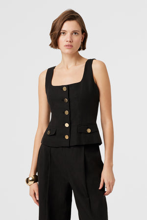 Georgia Linen Button-Front Top - Toccin