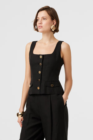 Georgia Linen Button-Front Top - Toccin
