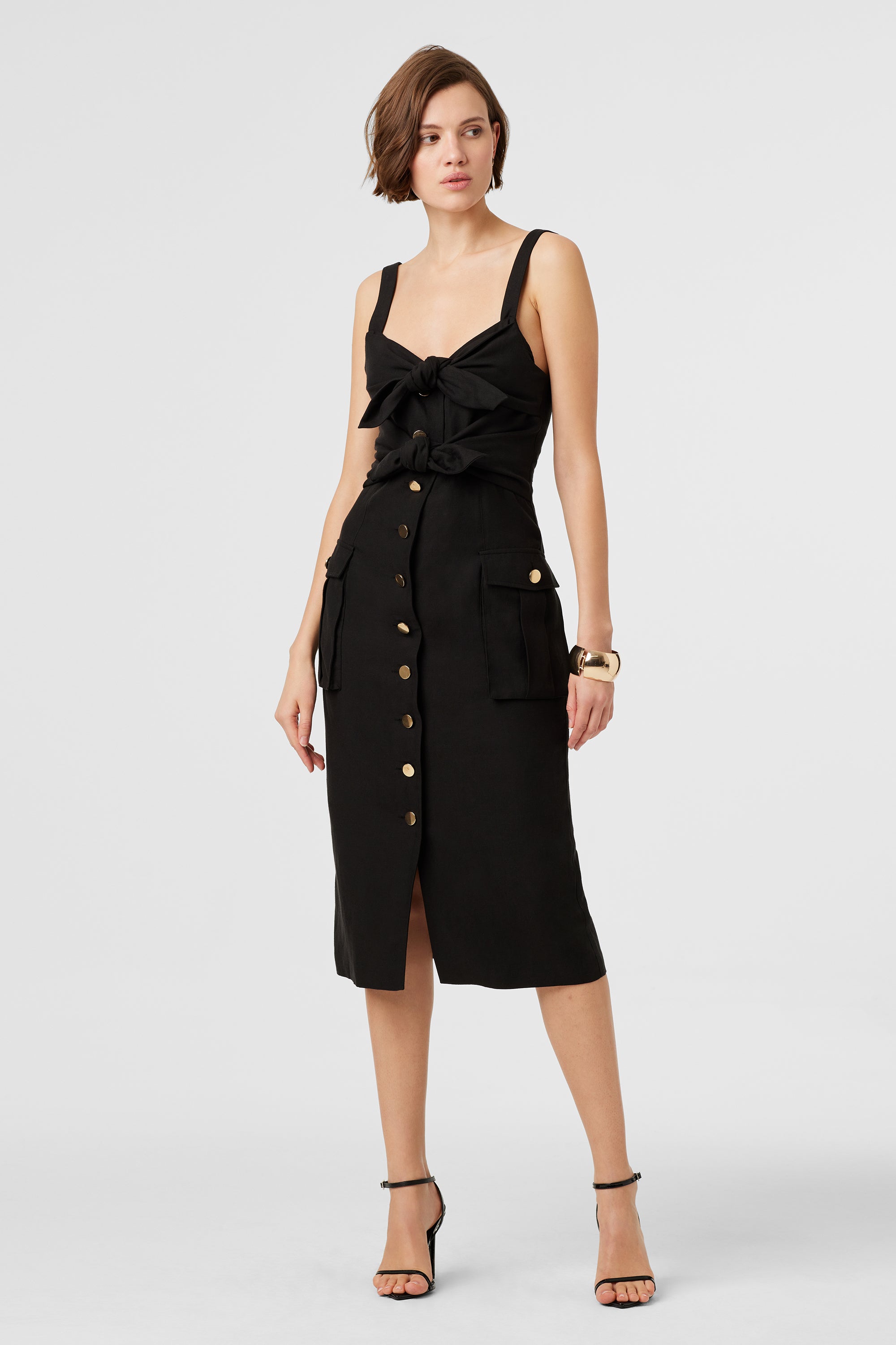 Steffie Double Tie Front Midi Dress - Toccin