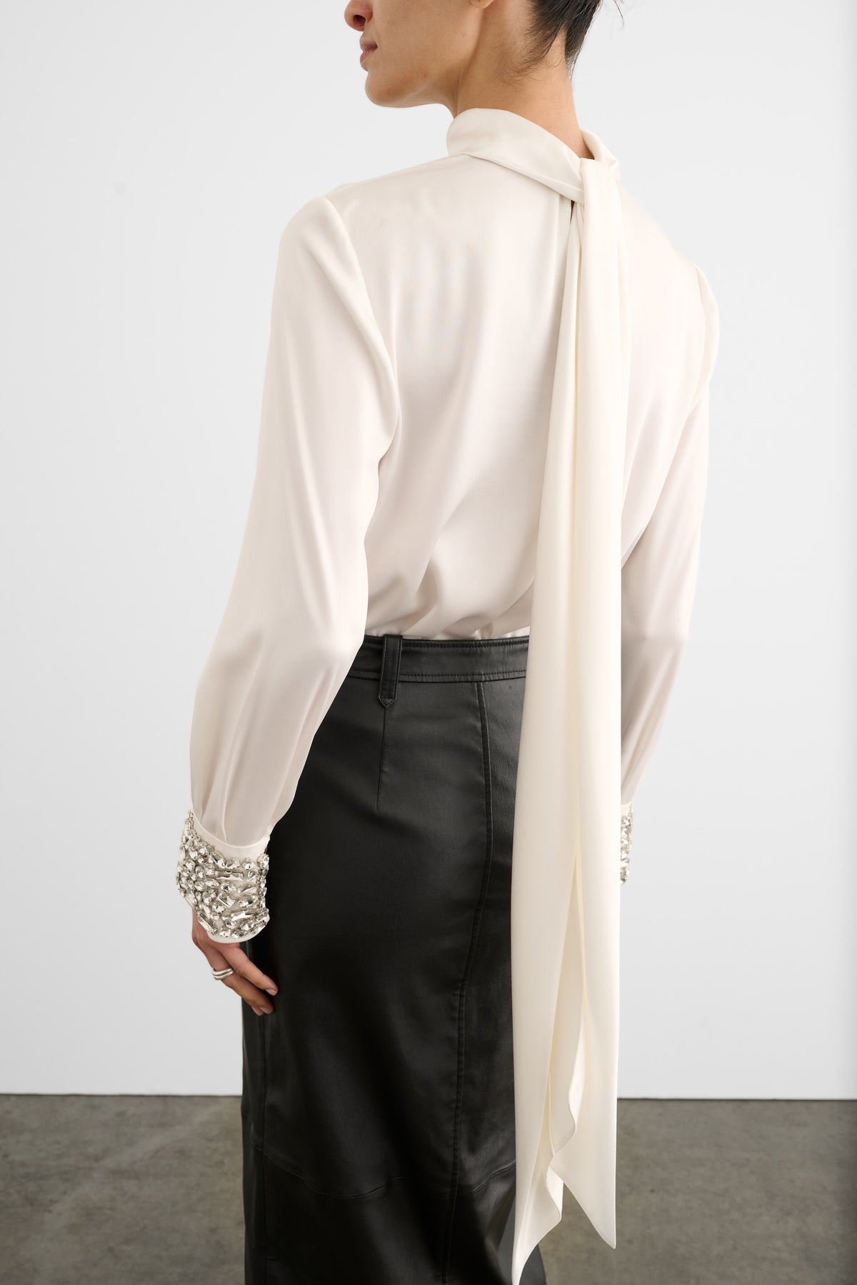 VERONICA LONG SLEEVE PUSSY-BOW BLOUSE WITH EMBELLISHMENT