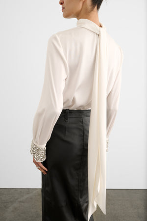 VERONICA LONG SLEEVE PUSSY-BOW BLOUSE WITH EMBELLISHMENT