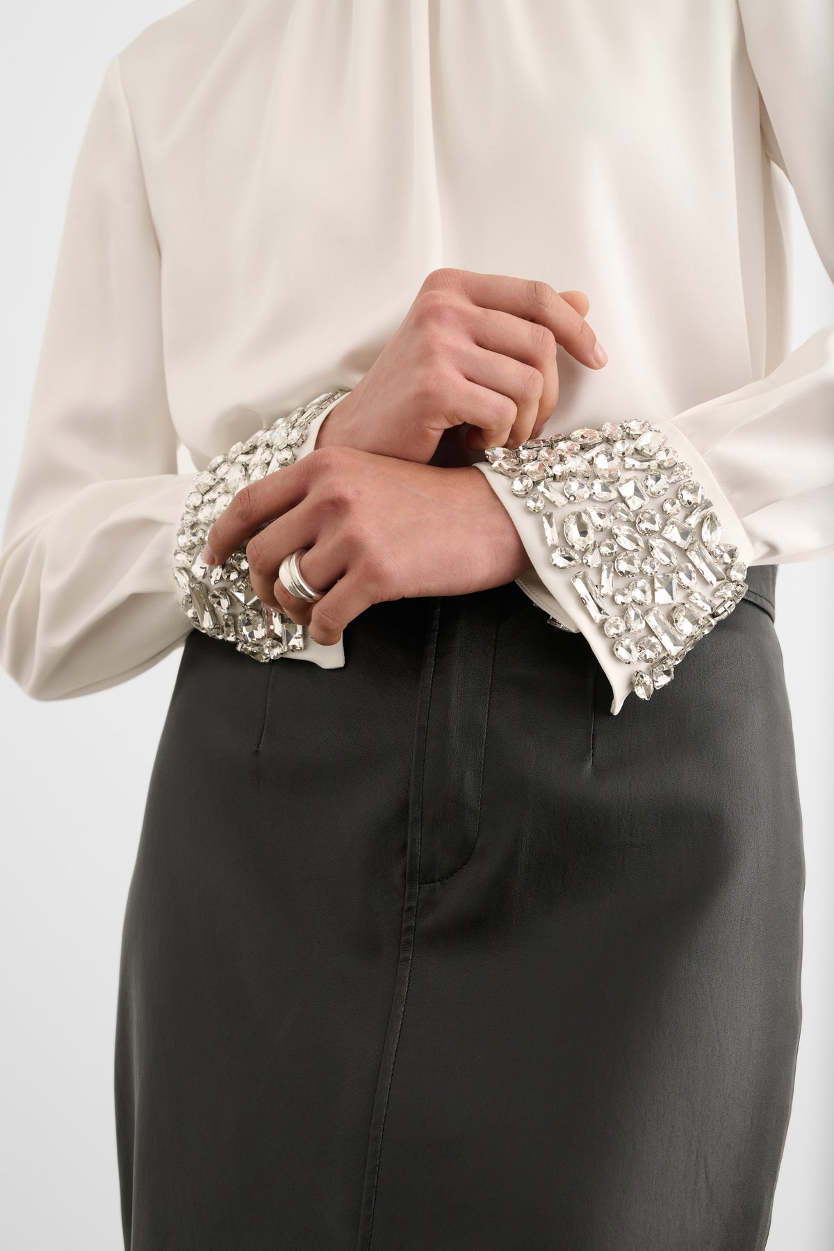 VERONICA LONG SLEEVE PUSSY-BOW BLOUSE WITH EMBELLISHMENT
