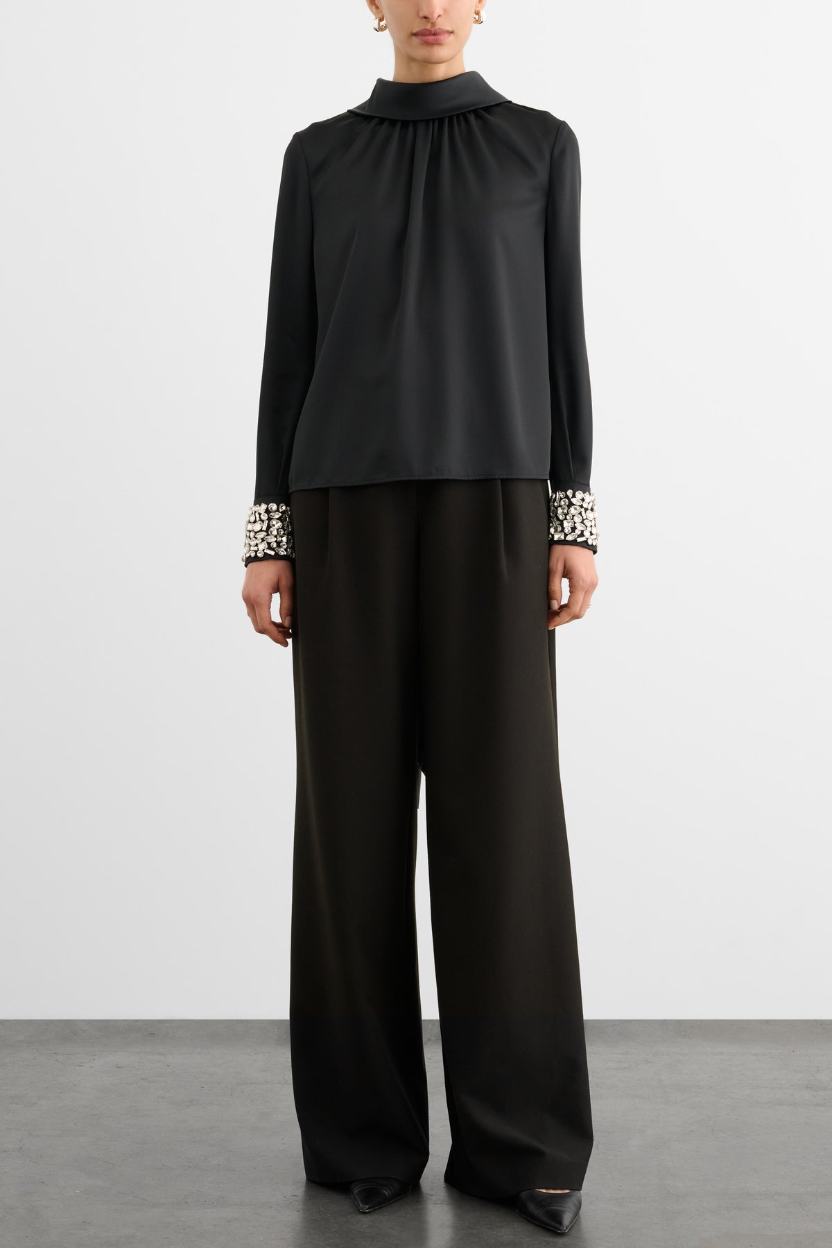 VERONICA LONG SLEEVE PUSSY-BOW BLOUSE WITH EMBELLISHMENT