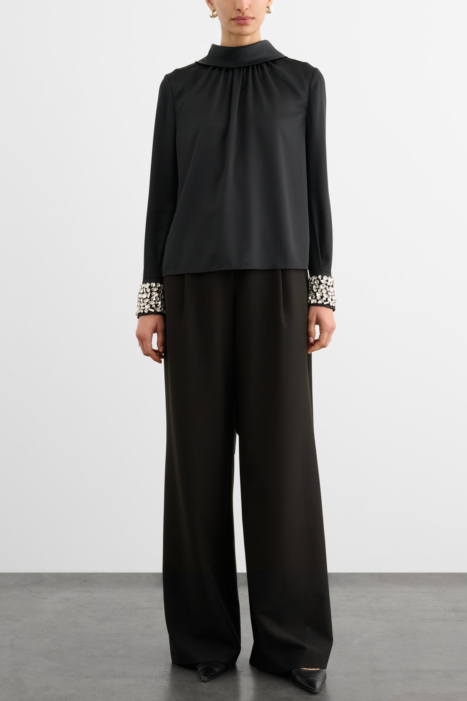 VERONICA LONG SLEEVE PUSSY-BOW BLOUSE WITH EMBELLISHMENT