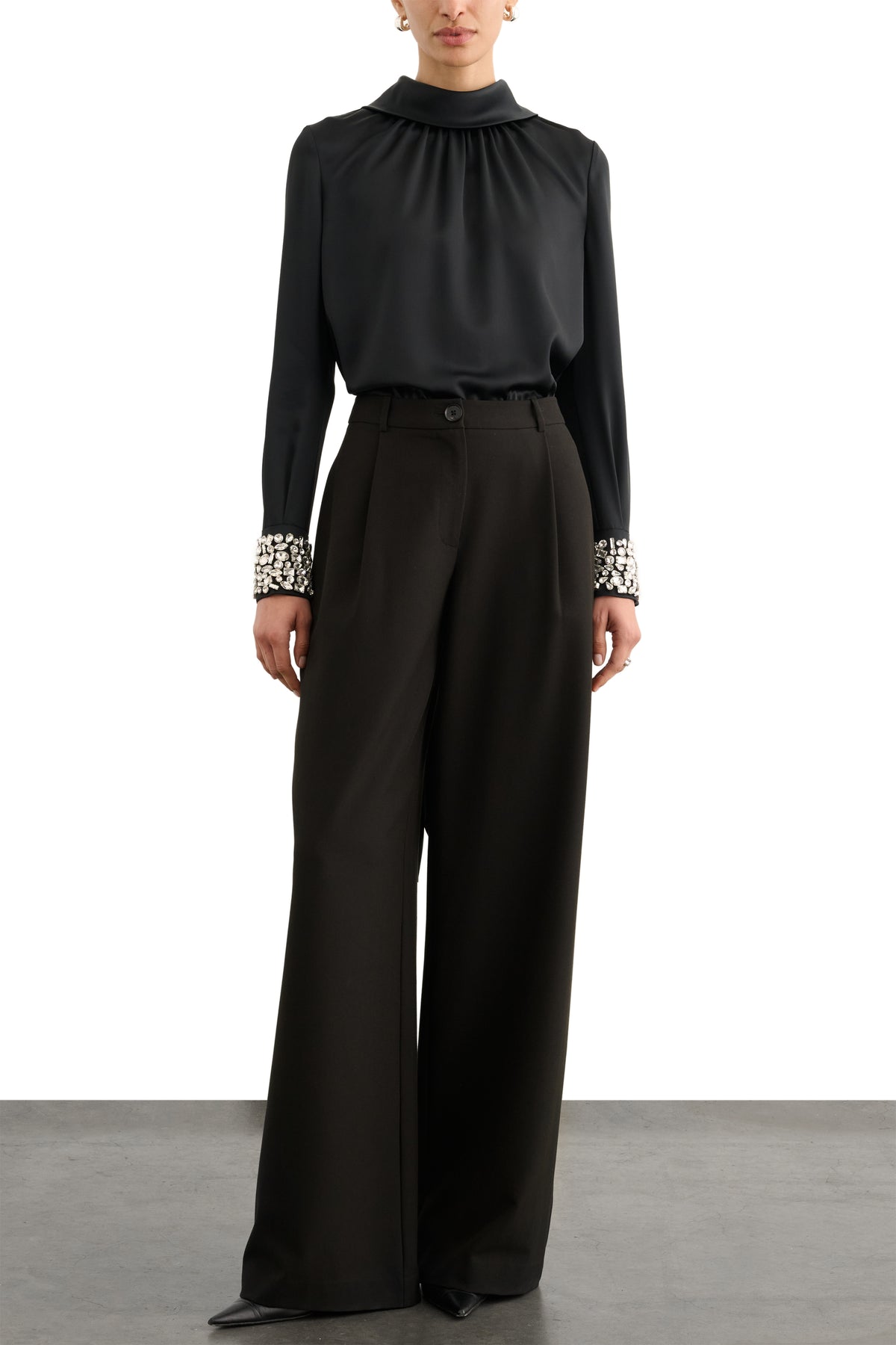 VERONICA LONG SLEEVE PUSSY-BOW BLOUSE WITH EMBELLISHMENT