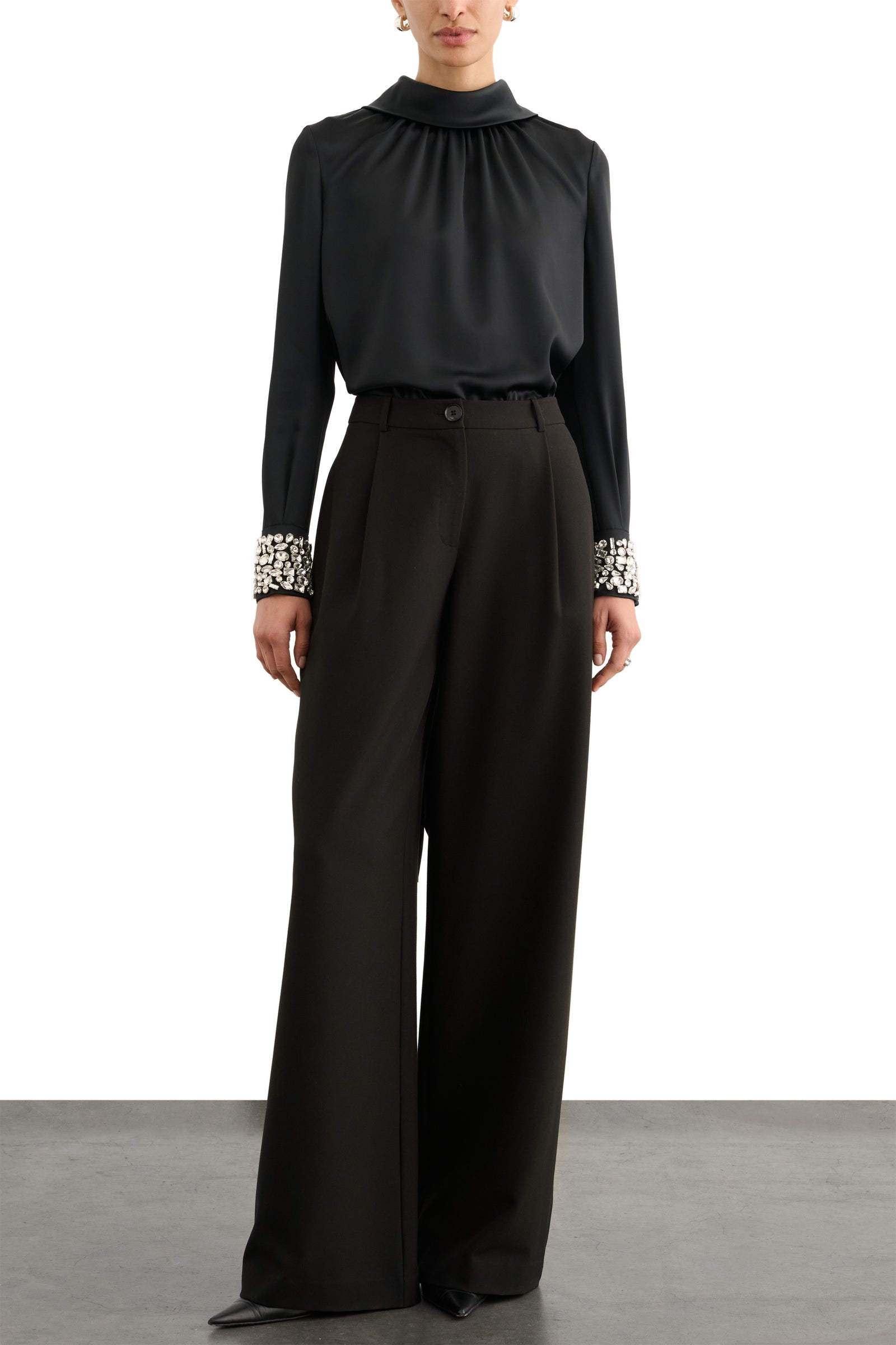 VERONICA LONG SLEEVE PUSSY-BOW BLOUSE WITH EMBELLISHMENT