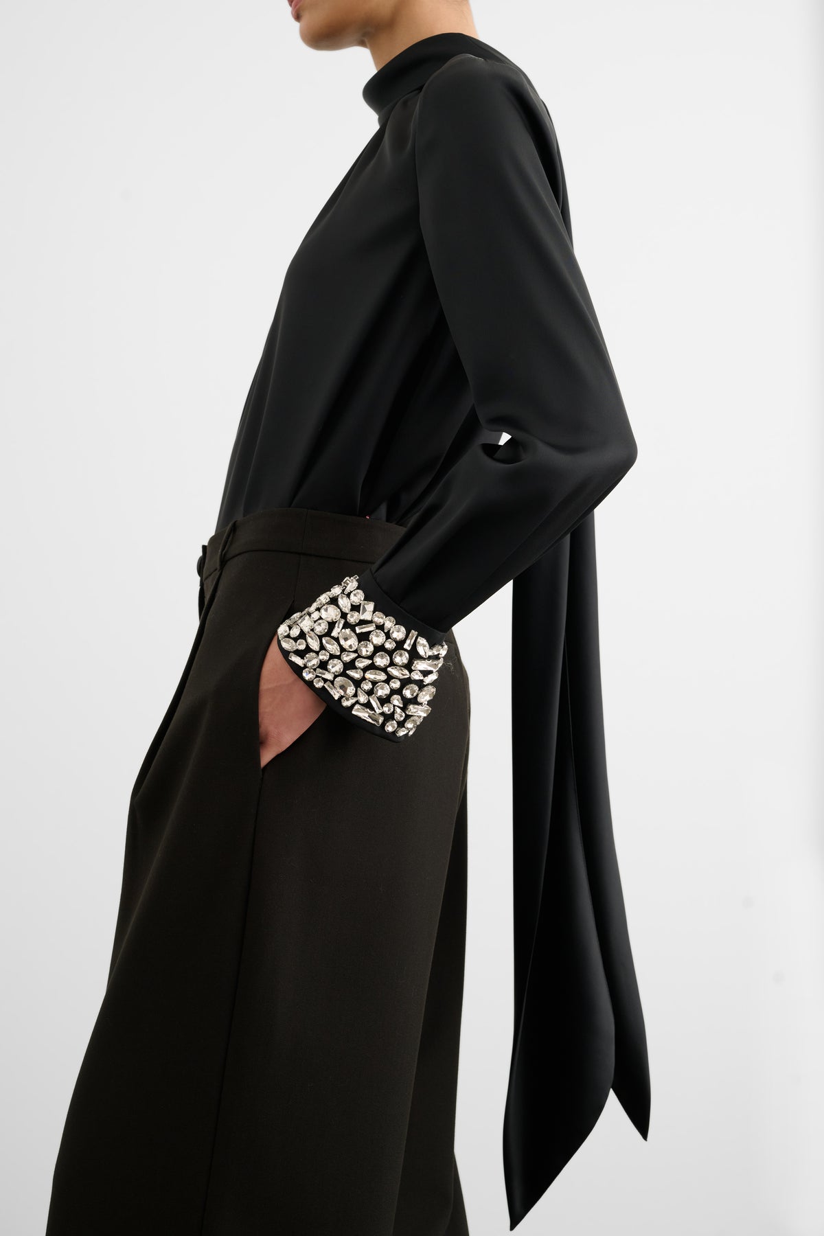 VERONICA LONG SLEEVE PUSSY-BOW BLOUSE WITH EMBELLISHMENT