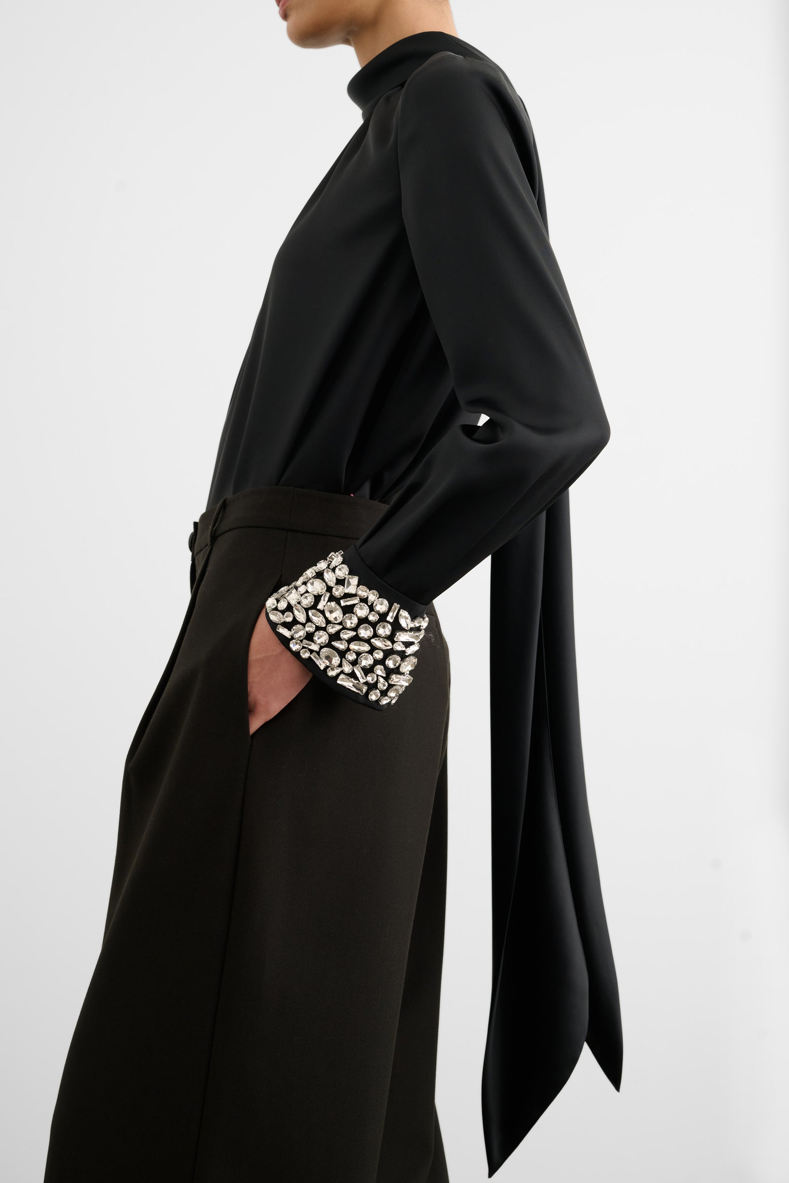 VERONICA LONG SLEEVE PUSSY-BOW BLOUSE WITH EMBELLISHMENT