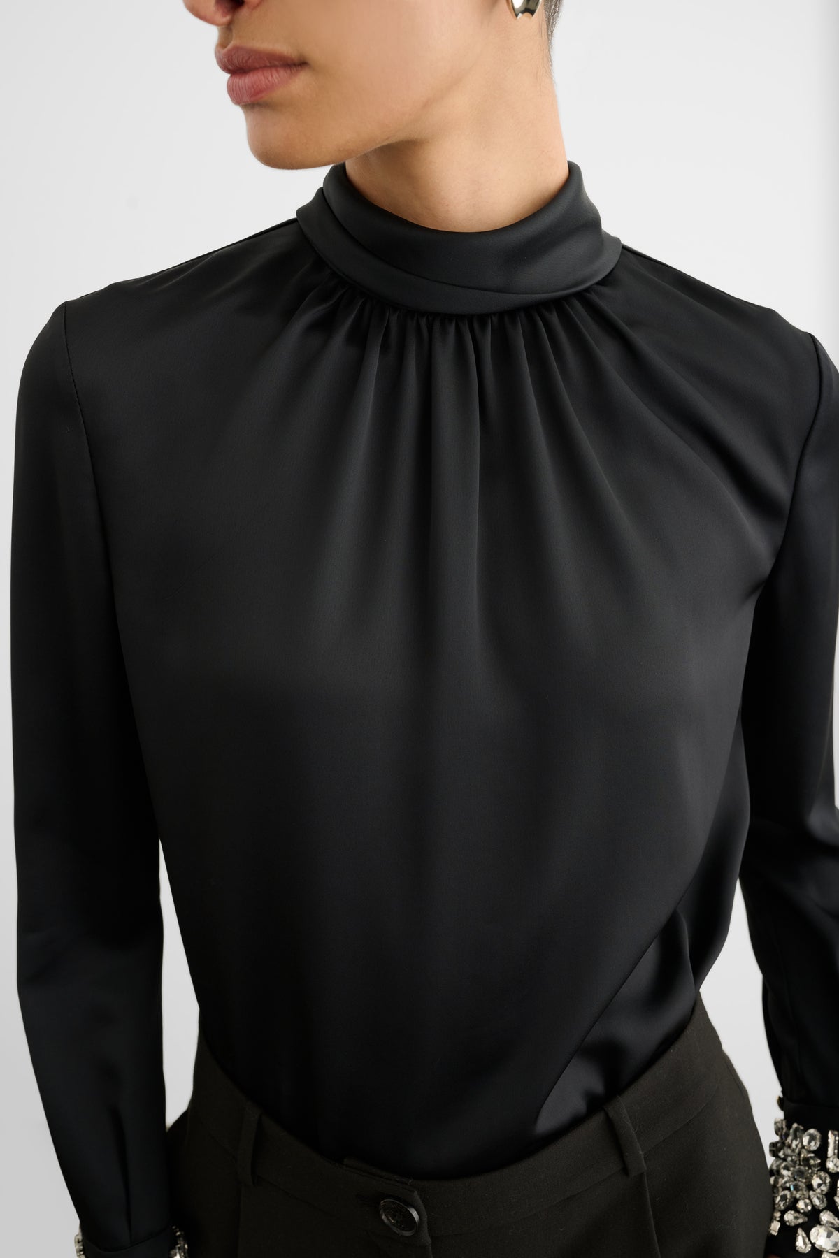 VERONICA LONG SLEEVE PUSSY-BOW BLOUSE WITH EMBELLISHMENT