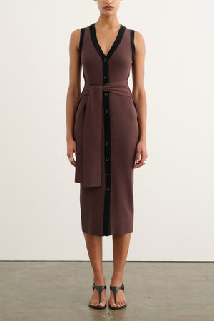 VICTORIA TIE FRONT SLEEVELESS MIDI DRESS