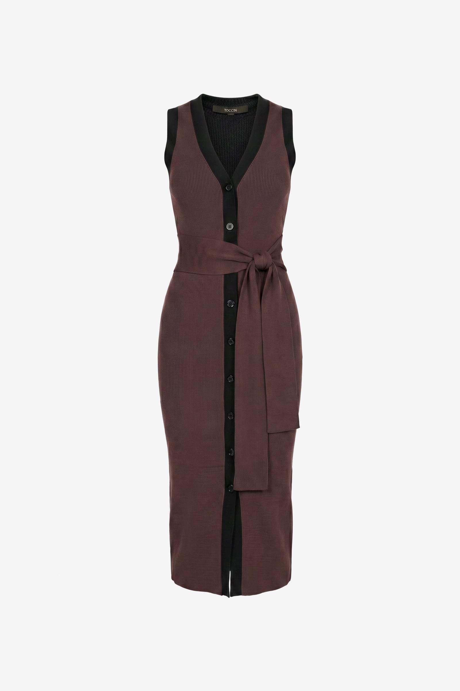 VICTORIA TIE FRONT SLEEVELESS MIDI DRESS