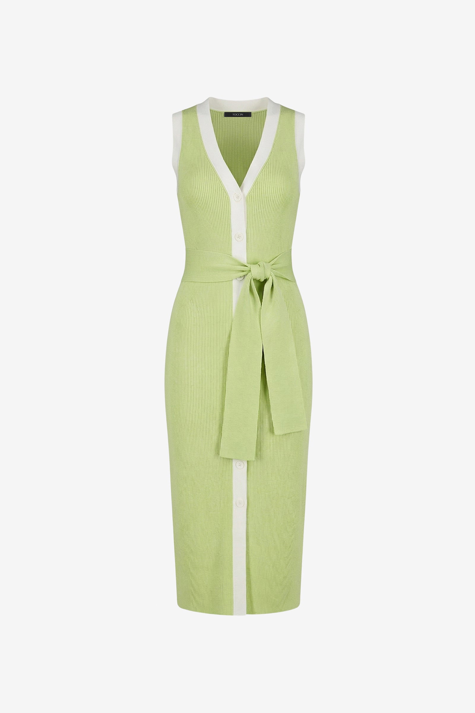 VICTORIA TIE FRONT SLEEVELESS MIDI DRESS - Toccin