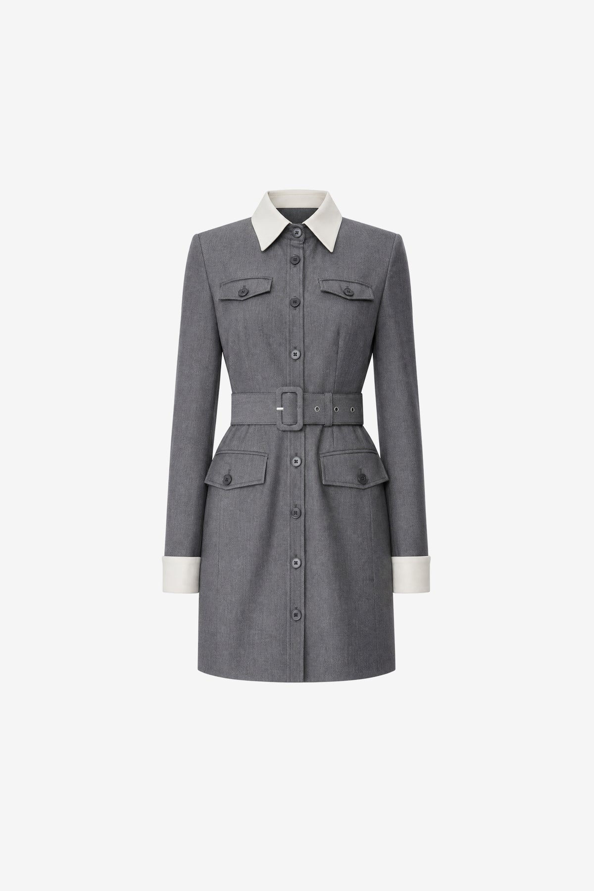 VALERIE LONG SLEEVE COLLARED BUTTON-FRONT DRESS