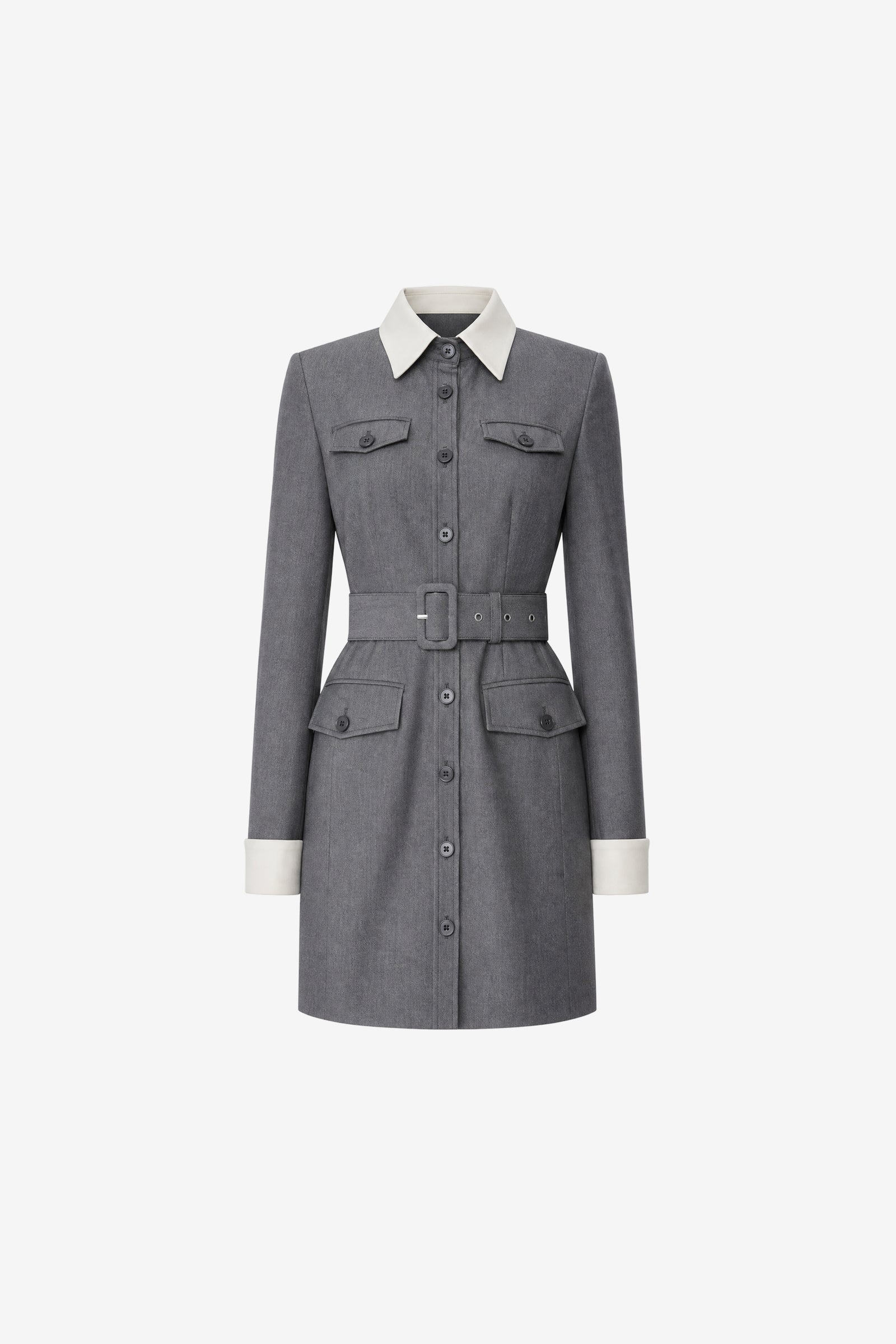 VALERIE LONG SLEEVE COLLARED BUTTON-FRONT DRESS