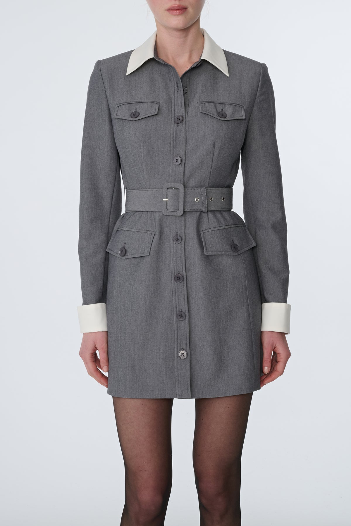 VALERIE LONG SLEEVE COLLARED BUTTON-FRONT DRESS
