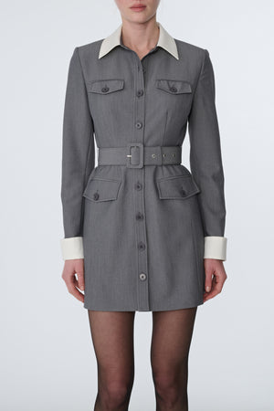 VALERIE LONG SLEEVE COLLARED BUTTON-FRONT DRESS