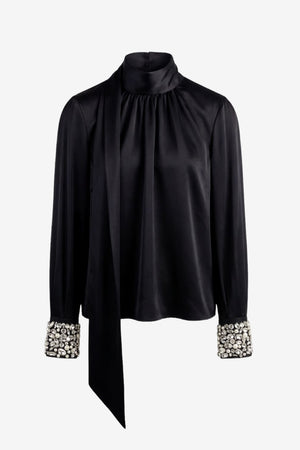 VERONICA LONG SLEEVE PUSSY-BOW BLOUSE WITH EMBELLISHMENT