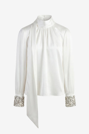 VERONICA LONG SLEEVE PUSSY-BOW BLOUSE WITH EMBELLISHMENT