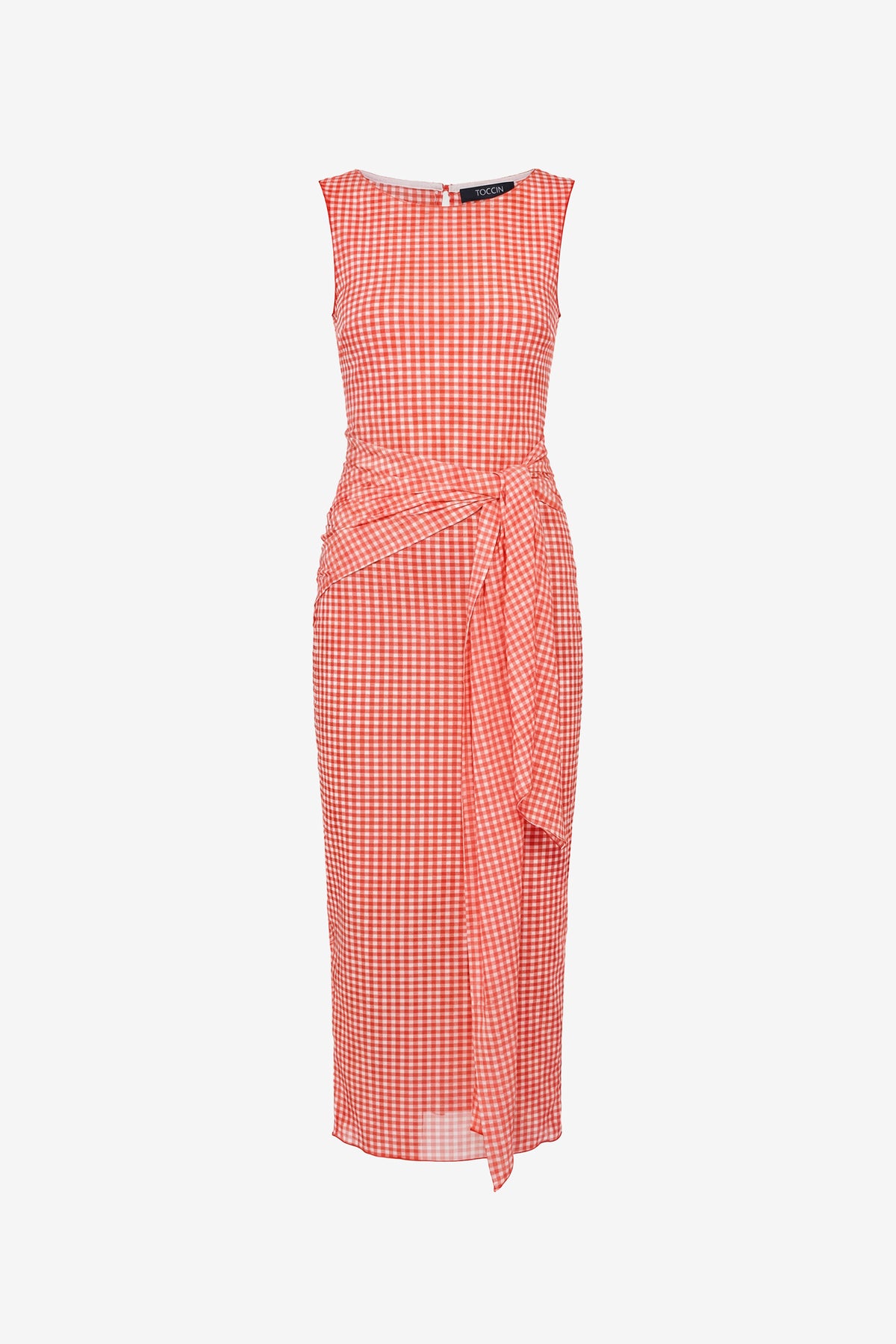 WYLIE BOAT NECK TIE-FRONT MIDI DRESS - Toccin