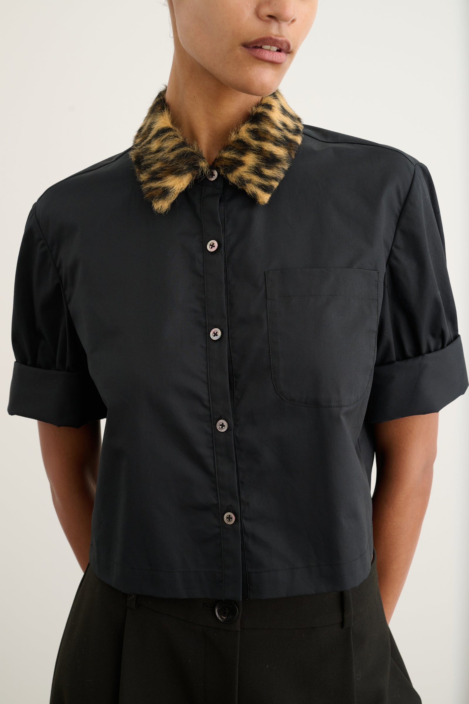 ZADIE COMBO CROPPED BUTTON-DOWN SHIRT