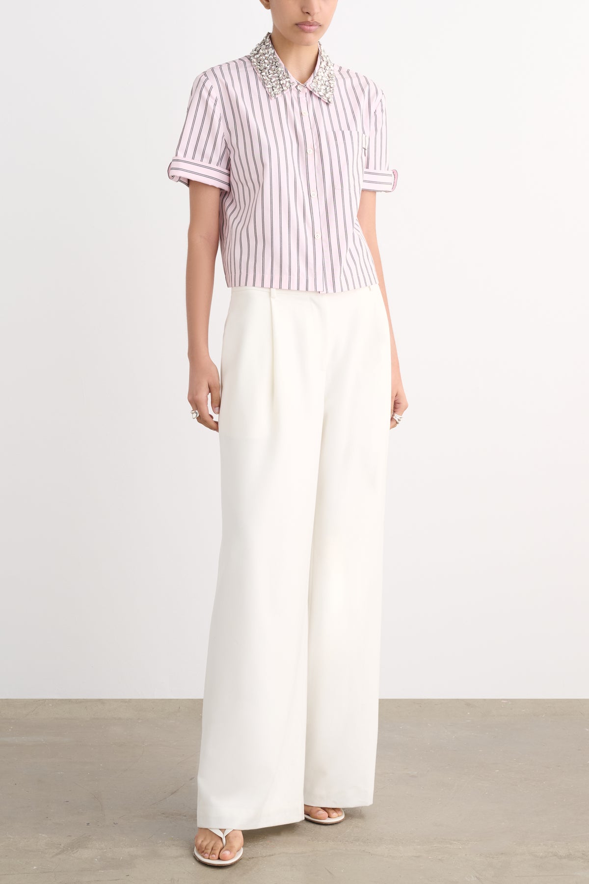 ZADIE COMBO CROPPED BUTTON-DOWN SHIRT - Toccin
