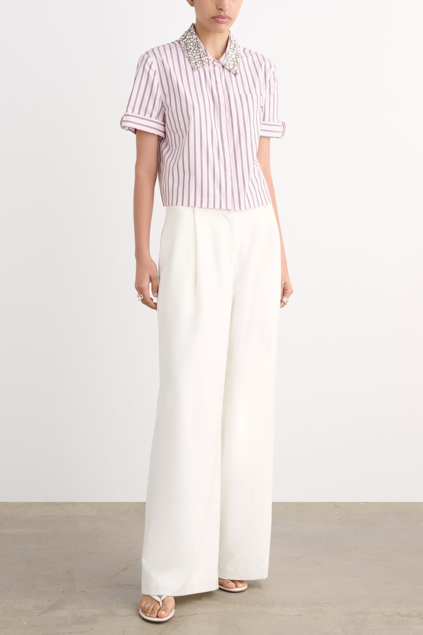 ZADIE COMBO CROPPED BUTTON-DOWN SHIRT - Toccin