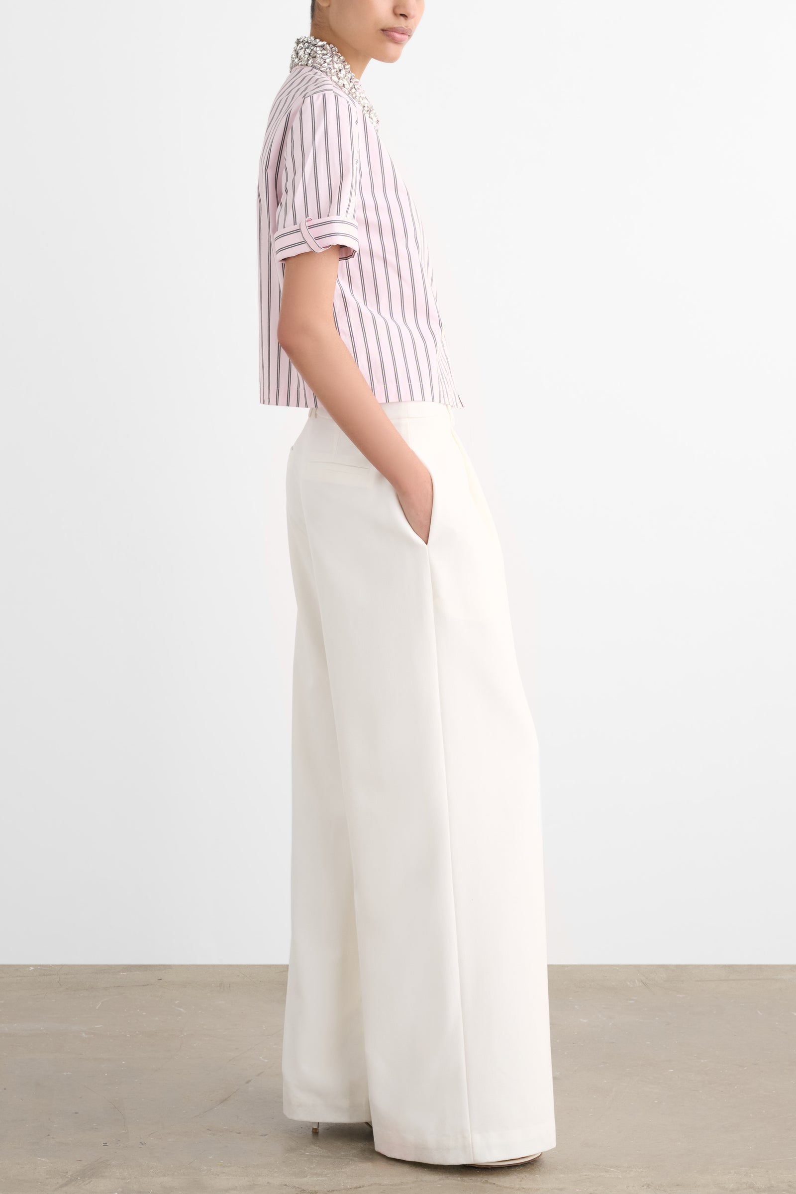 ZADIE COMBO CROPPED BUTTON-DOWN SHIRT - Toccin