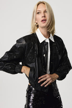 Brynn Vegan Leather Lace Bomber Jacket - Toccin