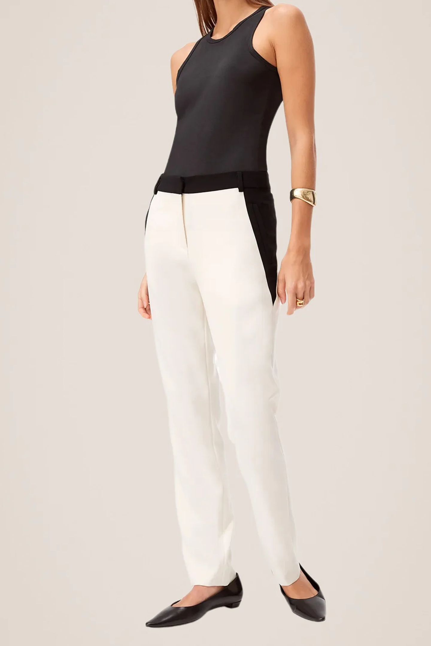 Cream & Black Reagan Side Slice Trouser Pant Designer Fashion - Toccin