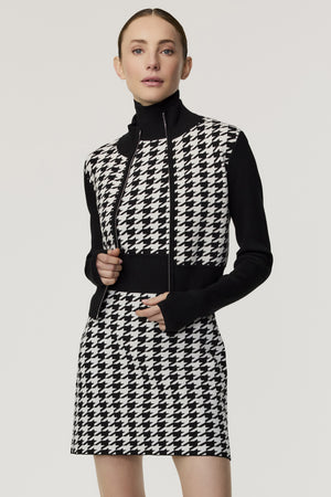 Reece Zip-Front Cropped Houndstooth Cardigan