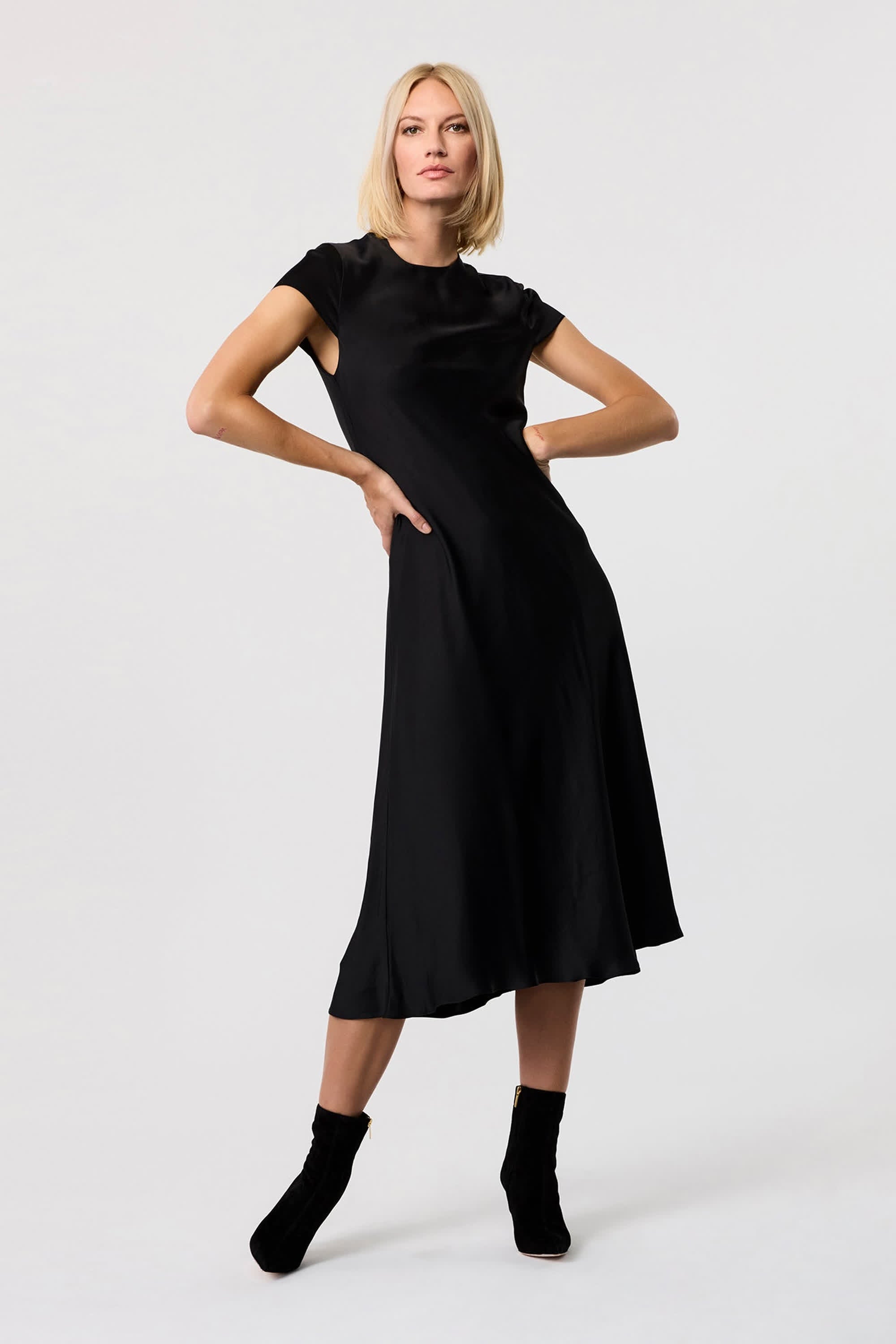 Luciana Short Sleeve Silk Midi Dress