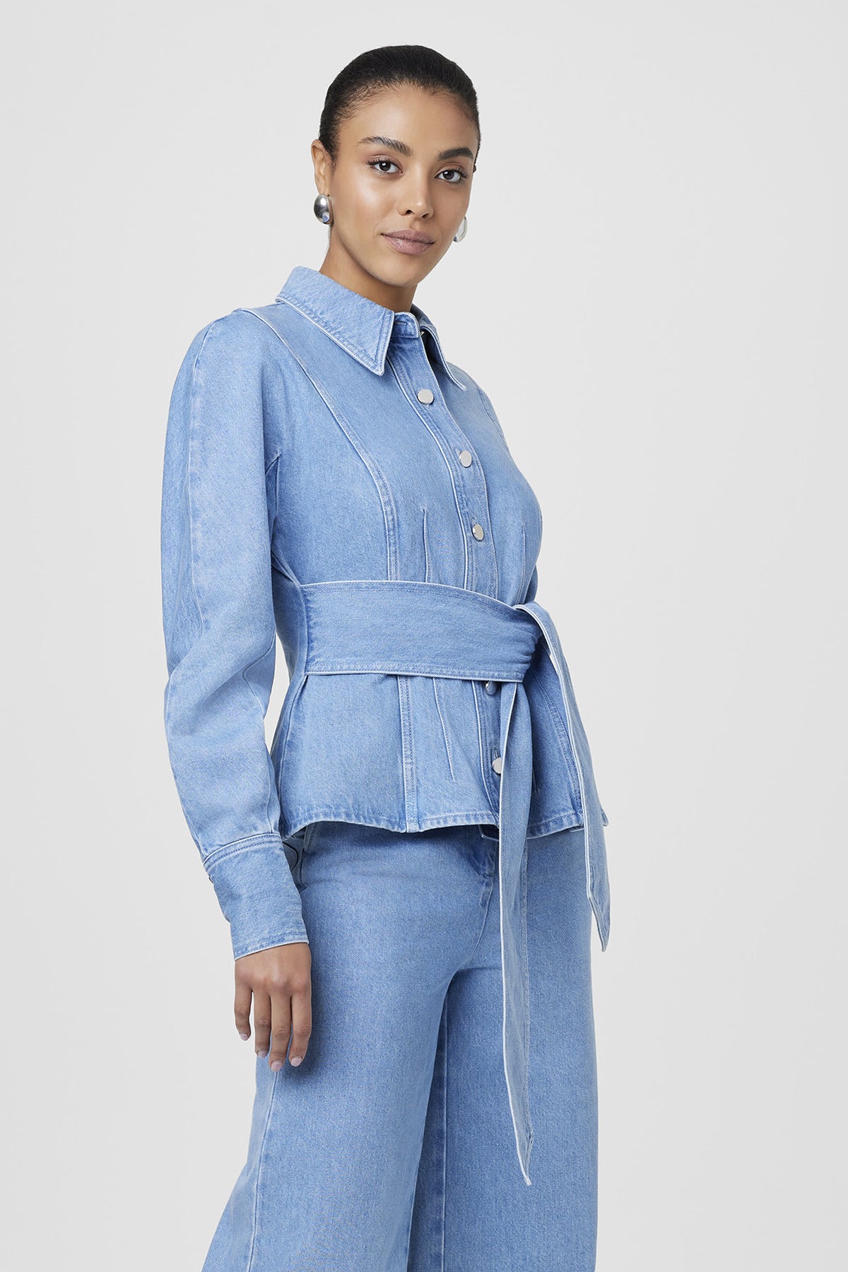 Mina Denim Tie Front Blouse - Toccin