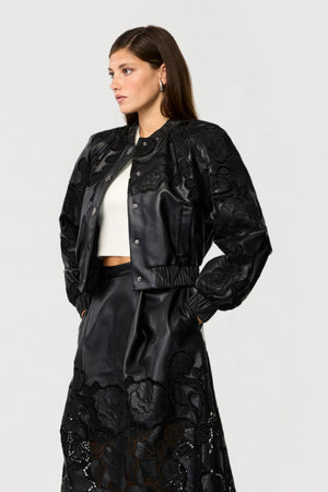 Brynn Vegan Leather Lace Bomber Jacket - Toccin