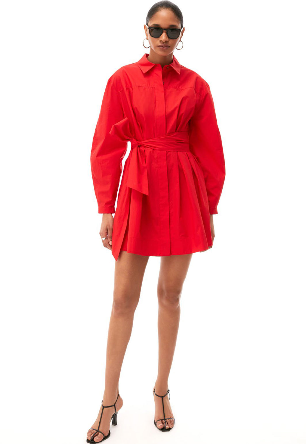 Austyn Tie-Front Shirt Dress in Cherry