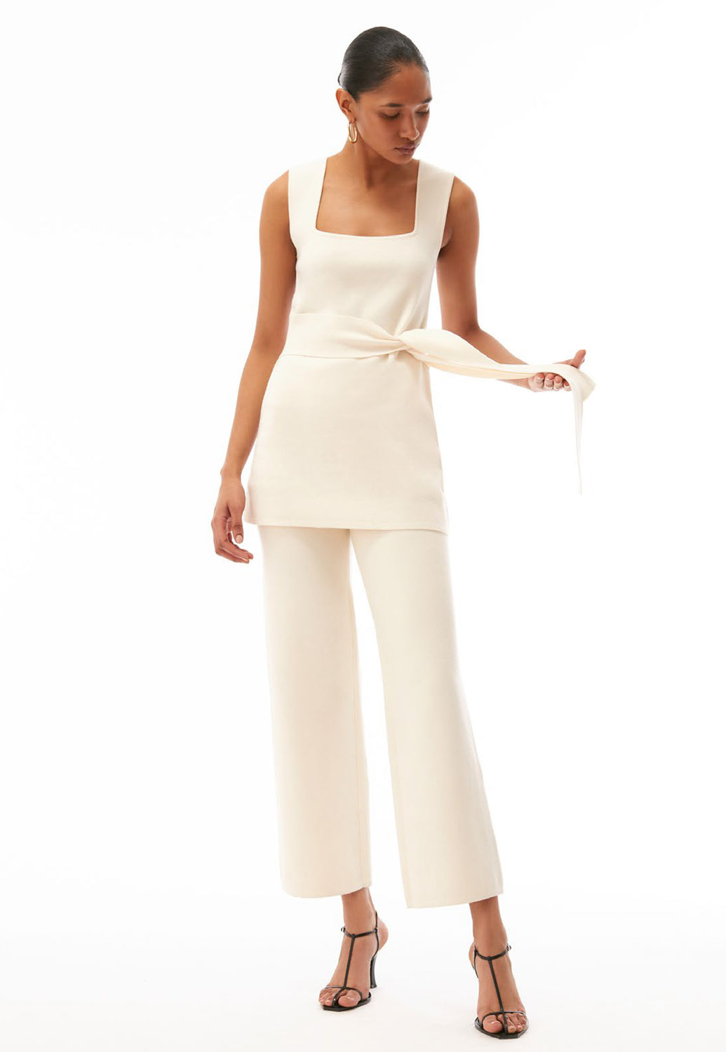 Florence Tie-Front Tunic + Marla Boot Cut Pant in Creme