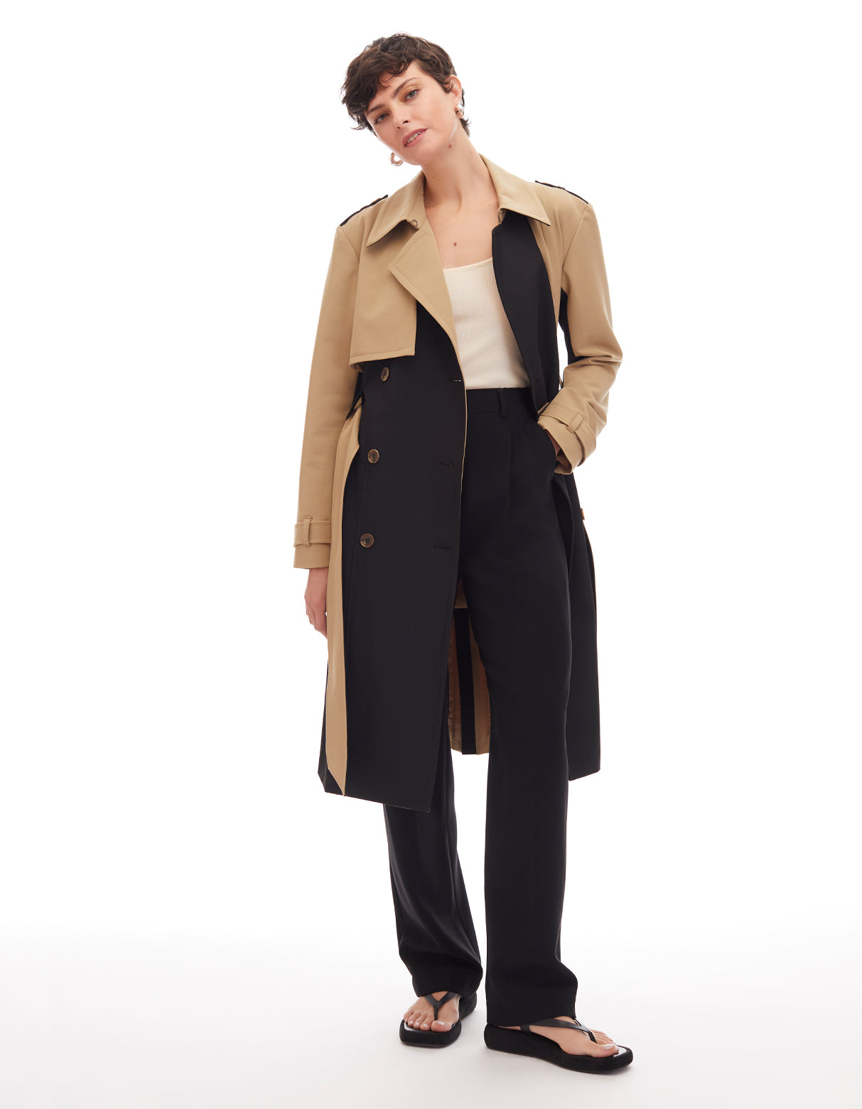 skye relaxed belted trench coat khaki brown jet black - flattering fashion designer outerwear for women