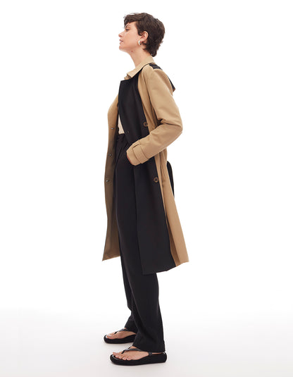 skye relaxed belted trench coat khaki brown jet black - figure flattering office to date night coats for women