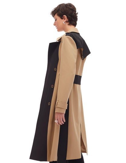 skye relaxed belted trench coat khaki brown jet black - women's figure flattering designer fashion fall coats