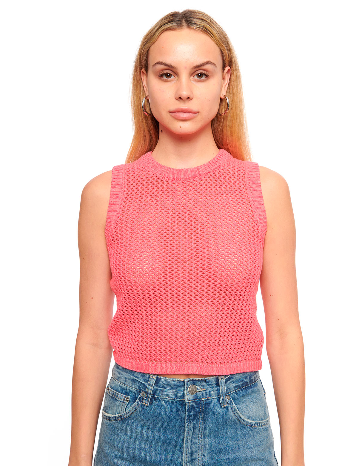 estelle crochet racer tank top hot pink - figure flattering designer fashion summer tops for women