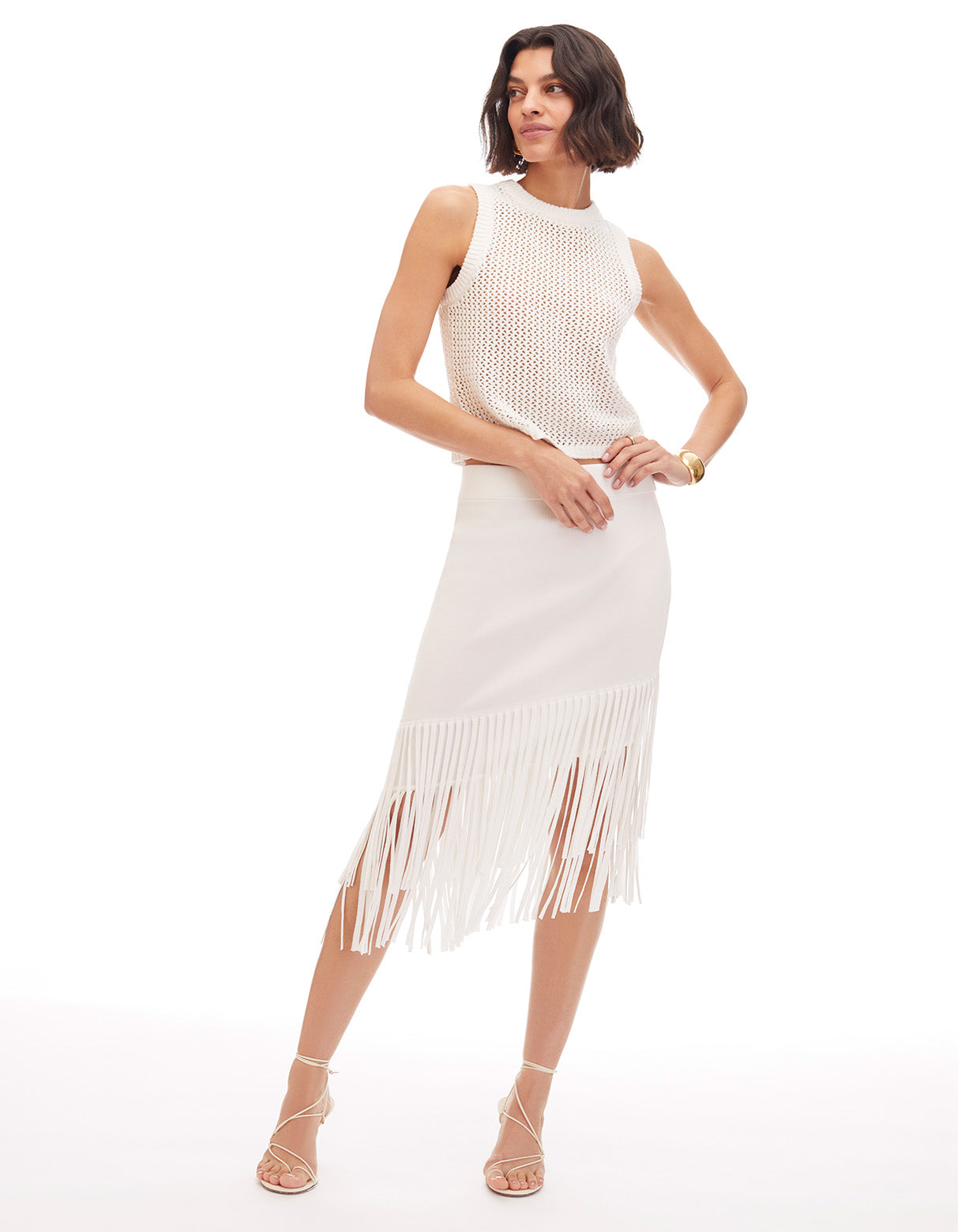 hazel asymmetric knit high waist asymmetrical fringe mini skirt white - women's flattering resortwear designer fashion skirts