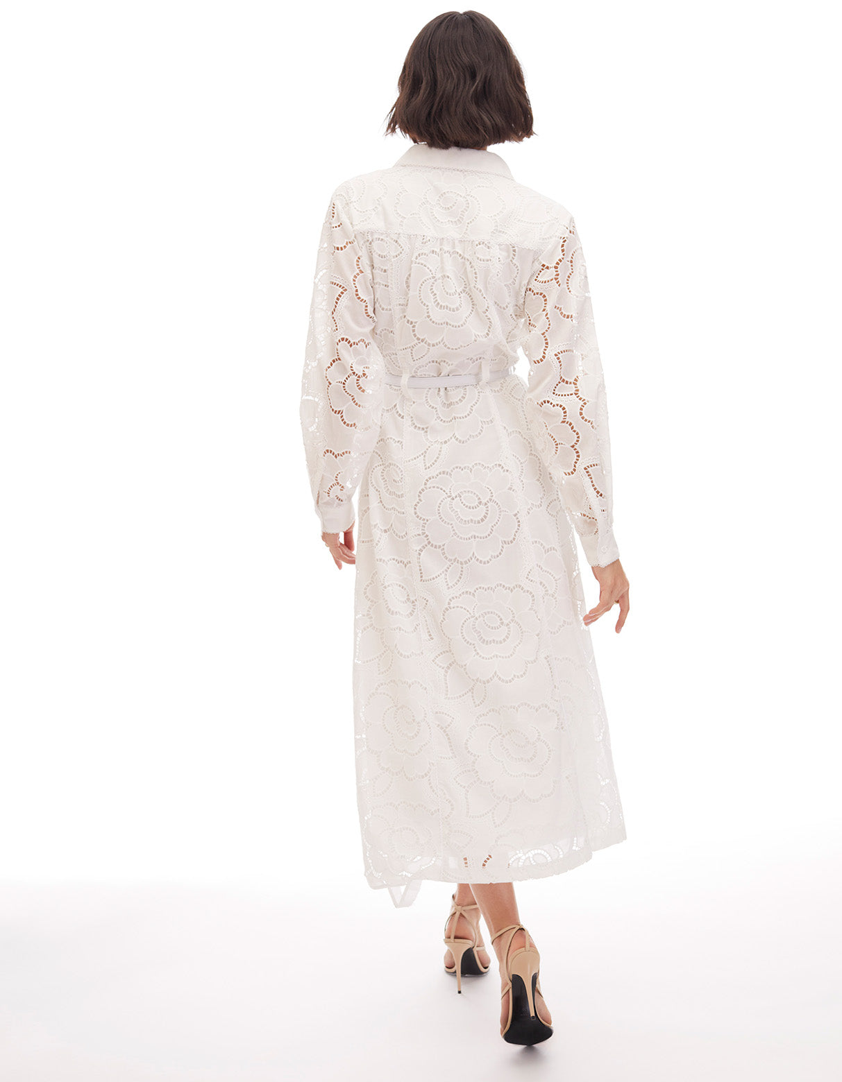 ivy optic white long sleeve eyelet lined shirt midi dress - flattering work appropriate dresses for women