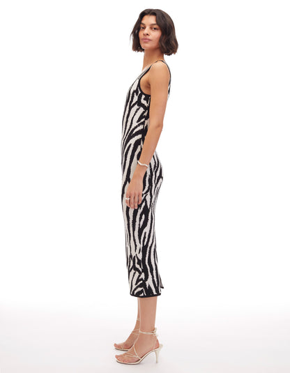 kendall square neck tank knit bodycon dress zebra print jet black optic white - women's day to night dresses designer fashion 