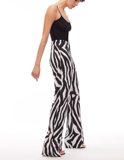lucia split hem straight pant jet black optic white zebra print women's flattering luxury designer fashion pants