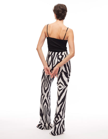 lucia split hem straight pant jet black optic white zebra print figure flattering luxury designer fashion pants