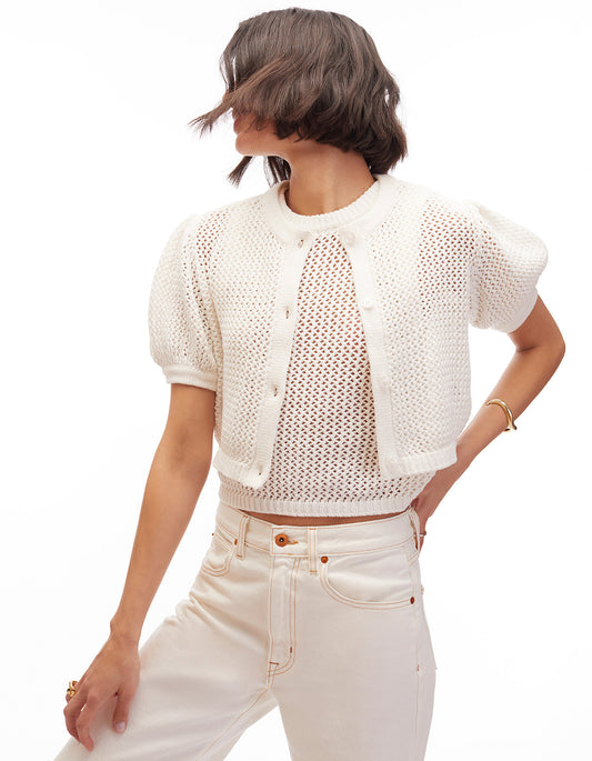  samantha crochet cropped cardi sweater optic white - women's flattering summer cardigans 