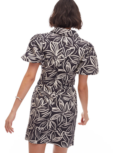 tina tie front short sleeve dark floral shirt mini dress - women's flattering summer cruisewear dresses for women