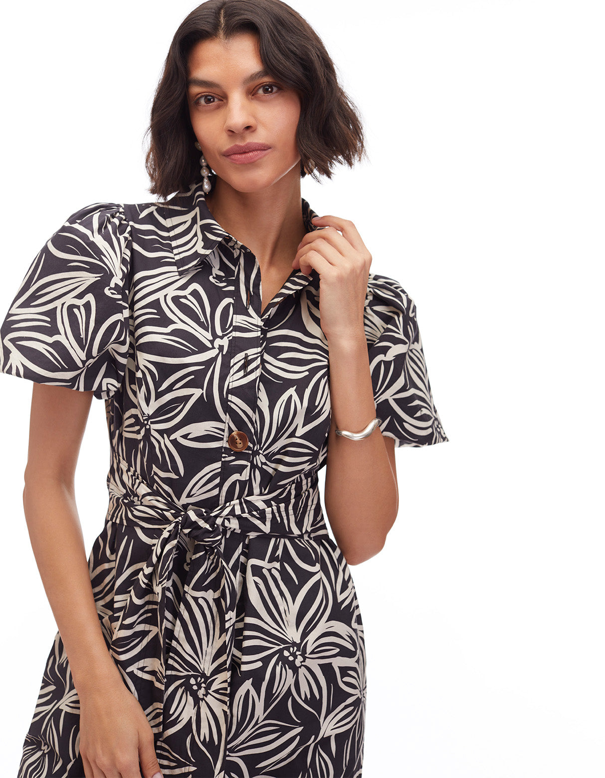 tina tie front short sleeve dark floral shirt mini dress - women's flattering cute vacation dresses designer fashion