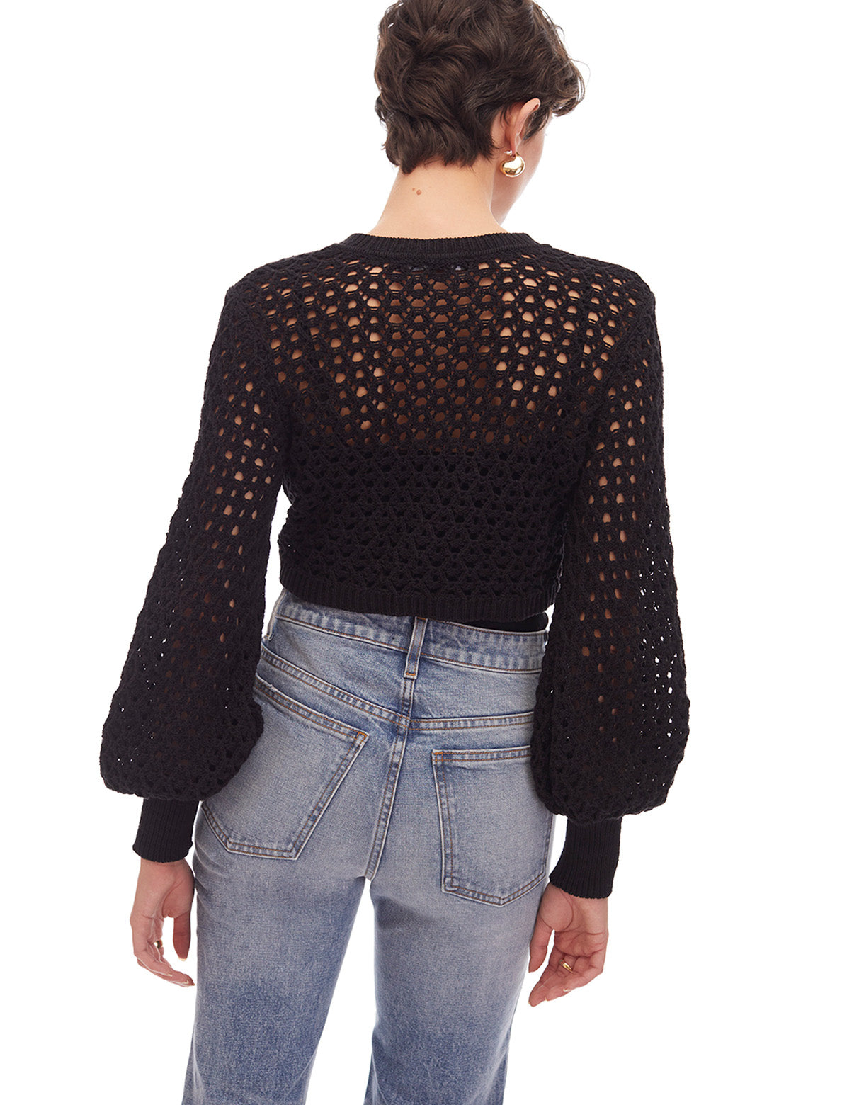 elegant black button front cropped crochet cardigan cardi by toccin designer fashion