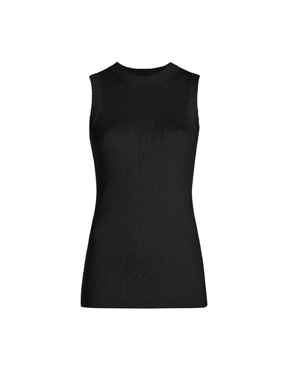 Rib Knit Tank Wool Blend Black Luxury Flattering Women's Designer Essential Top sleeveless crew neck shirt