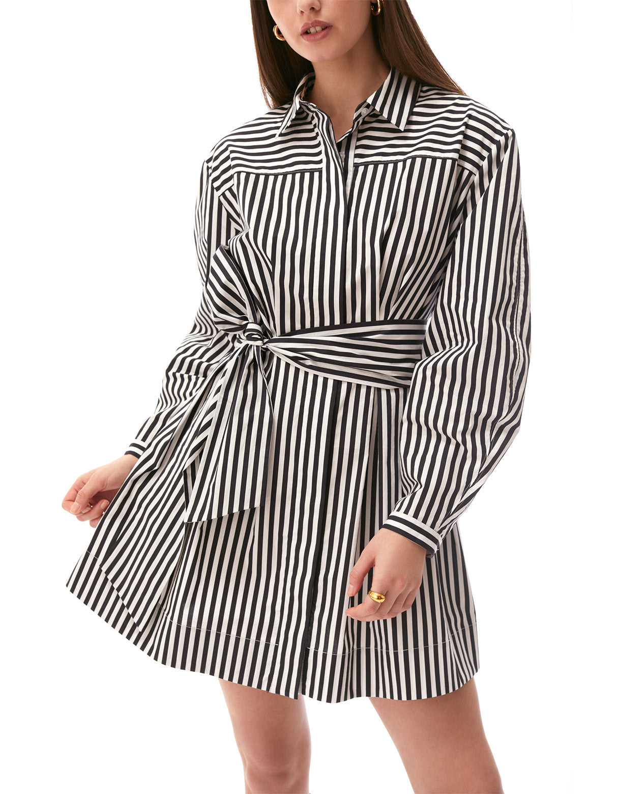 austyn long sleeve stripe mini shirt dress jet black optic white - flattering office to date night dresses for women designer fashion